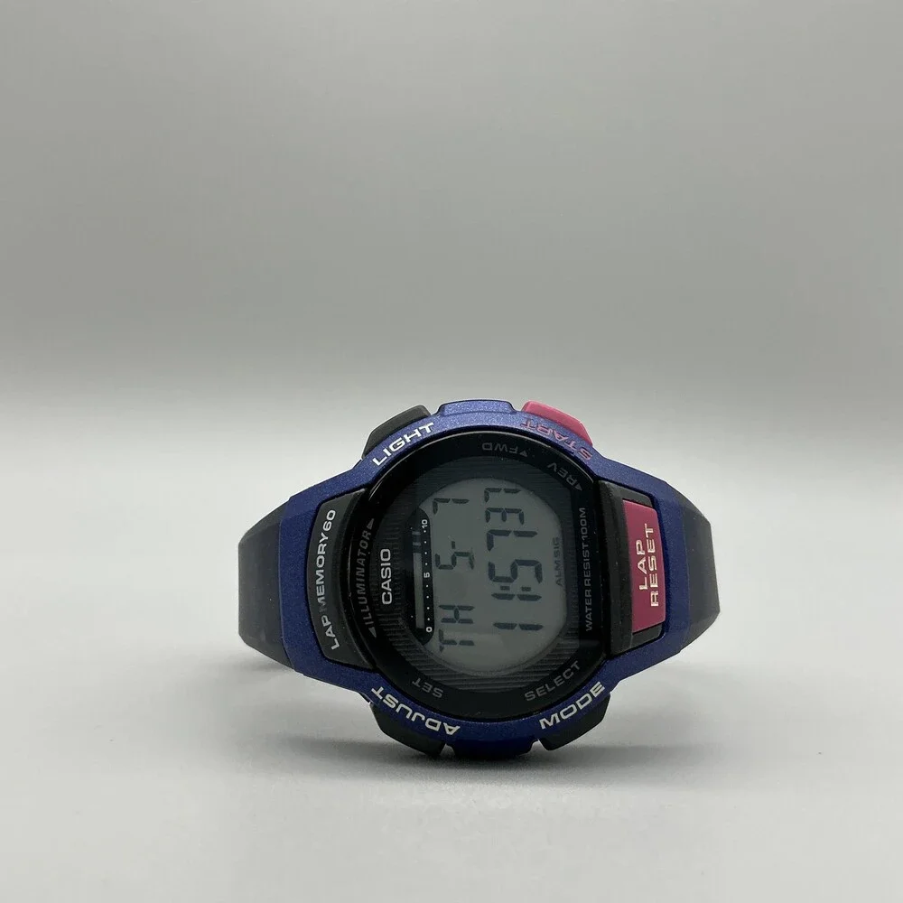 Casio Blue and Black Digital Sport Watch with Pink Accents